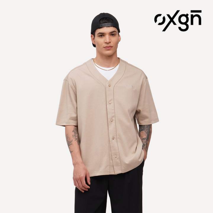 OXGN Collarless Shirt For Men (Black/Khaki) | Lazada PH
