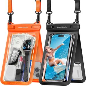 UnBREAKcable IPX8 Waterproof phone pouch 2 Pieces Dual-space waterproof phone case is suitable for iPhone 15 16 17 Pro Max Large-sized 7 Inch Mobile phone drying bag with hanging strap Suitable for beach kayak and cruise travel essentials