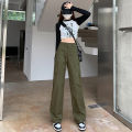 Seluar Slack Perempuan Retro Hottie Design Cargo Pants Women High Waisted Thin Straight Casual Wide Leg Pants. 