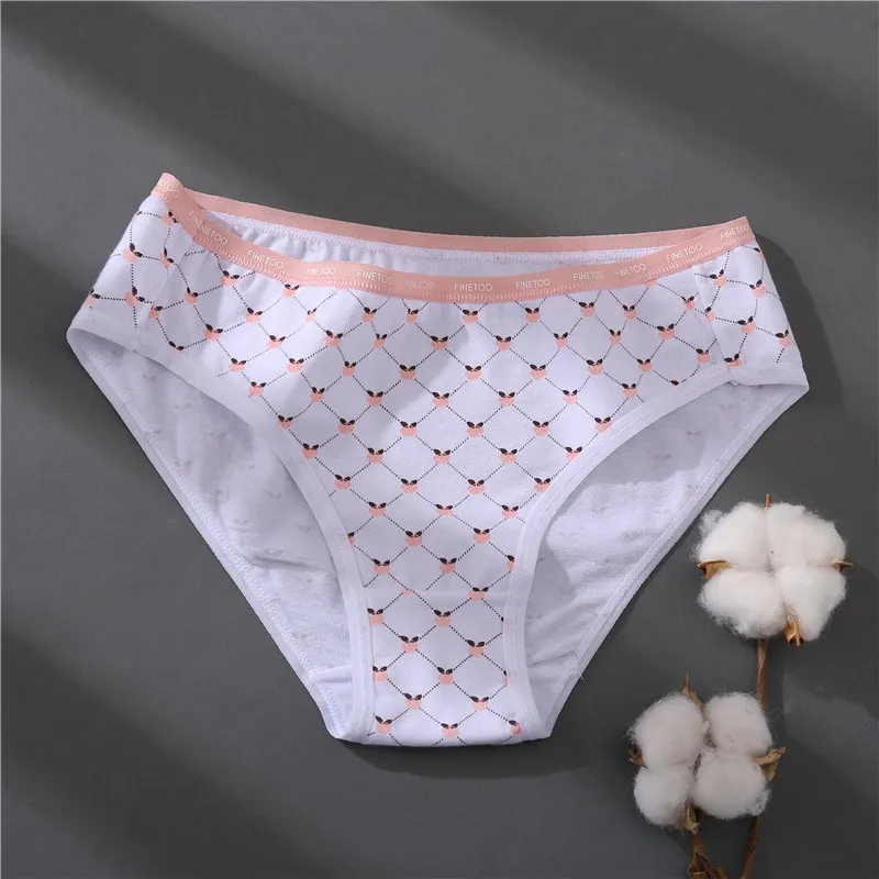 FINETOO 3pcs/set M-2XL Cotton Panties For Women Print Briefs Sexy