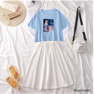 Setelan Rok Panjang Dan kaos Crop Top Chiquita