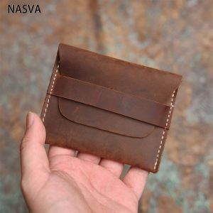 Crazy Horse Leather Wallet Mens Retro Zipper Short Wallet Simple Card Holder Casual Small Handbag NASVA