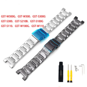 Aotelayer dây đeo đặc biệt dây đeo đồng hồ thép toàn bộ không gỉ rắn Qulity cao cho CASIO GST-W300G W300 s300g S300 S300 s210b s100g S110 w100g W110 thay thế đai dây đeo cổ tay bằng dụng cụ