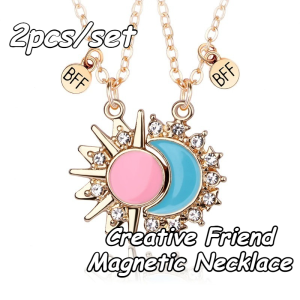 2Pcs/Set Sun Moon Magnetic Necklace Fashion Friendship Couple Jewelry Birthday Party Holiday Gift