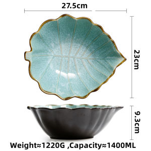 OMK Japanese Style Leaf-shaped Ceramic Salad Bowl Fruit Plate