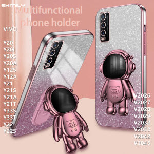 For VIVO Y20/Y20i/Y20S/Y20A/Y12S/Y12A/Y21/Y21S/Y21A/Y21T/Y33S/Y33T/Y22/Y22S/V2026/V2027/V2028/V2029/V2032/V2033/V2042/V2043 Fashion Gradient Astronaut Stand Case Luxury Starry Sky Flash Powder Electroplated Soft Silicone Cover