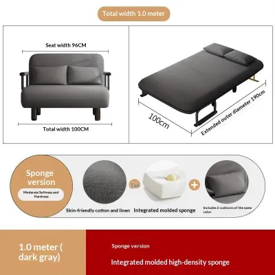Lazy Sofa Bed 2-Seater Convertible Pull Out Sleeper Multi-Functional Folding Couch for Small Space Balcony Living Room