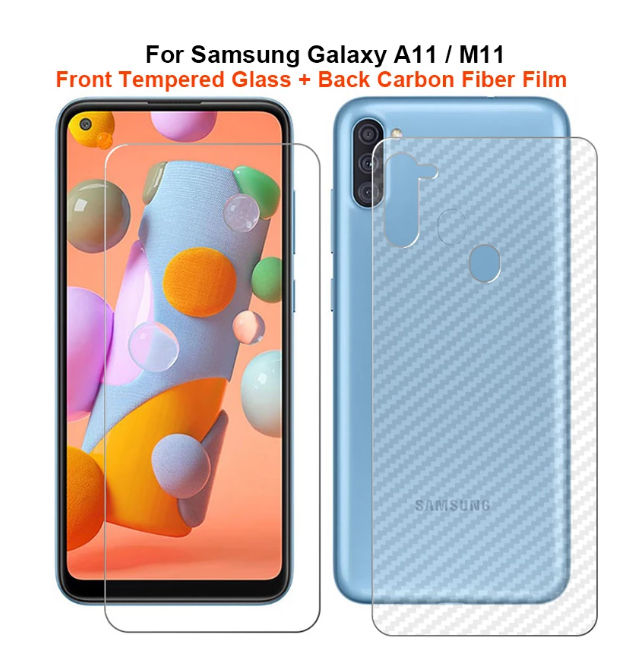 For Samsung Galaxy A11 M11 Set Soft Back Carbon Fiber