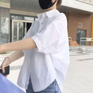 Loose slimming thin white shirt for women Casual Batwing Sleeve Plain Blouse Top S-XL