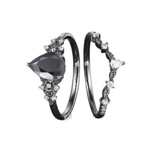 Black Zirconia Rings Contemporary Alloy for Women Adjustable Sizing 6 10 Distinct Gothic Fashion Accessory