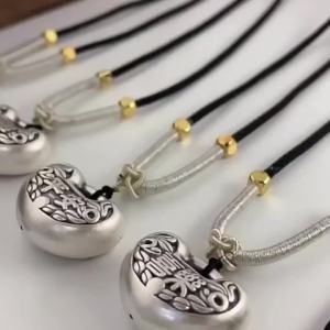 s999 Pure Silver Ruyi Peace Lock Necklace for Women Long Life Lock Vintage Collarbone Chain Braided Rope Joy Silver Lock Wealth-Attracting Pendant