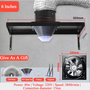 6/10 Inch Stainless Steel Range Hood For Kitchen Strong Wind Wall-Mounted Exhaust Fans Silent Smoke Gathering Simple Exhaust Fan Equipped With 7-Blade Metal Fan Blades With Hose And Stand