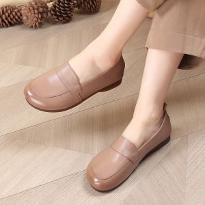 Soft Leather Soft Sole Flat WomenS Shoes 2026 Spring And Autumn New Versatile Shallow Single Shoes Comfortable Mom Shoes Retro Loafers
