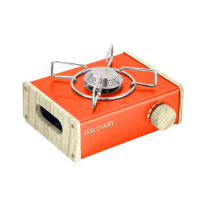 Portable Butane Gas Stove 2800W Camping BBQ Stove Square Mini Cooker with Wooden Handle Stylish Outdoor Cooking Stove