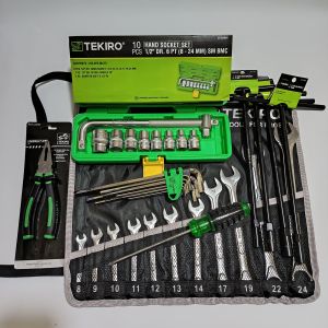 PAKET BENGKEL TEKIRO - kunci ring pas set 11 Pcs Tekiro + kunci shock set tekiro + kunci t set lengkap + kunci l tekiro 1 set lengkap ori + tang kombinasi tekiro + Obeng tekiro