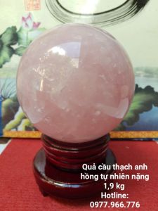 Quả Cầu Đá Thach Anh Hồng Phong Thủy Có Tặng Kèm Đế Gỗ Xoay (19 kg)