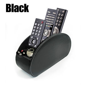 5 Slot PU Leather TV Remote Control Holder - Desktop Organizer for Aircond Remote & Phone Multifunctional Storage Box for Living Room Table