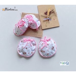 Sét mũ bao tay bao chân bé sơ sinh 5 món chất vải thun lạnh siêu mềm mịn tháng mát cho bé 0-3 tháng - nón cho bé sơ sinh