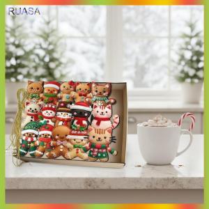 RUASA 8 16 cái đồ trang trí cây mèo bánh gừng phẳng 2D hoạt hình dễ thương Đồ trang trí mặt dây treo trang trí cây thông giáng sinh