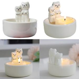 Couple Cats Holder Decorative Tealight Holder Ceramics Candlestick for Living Room Bedroom Table Decoration Gift