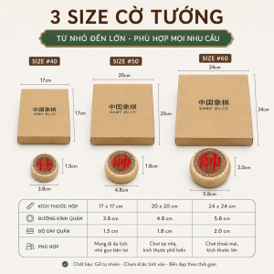 Bộ Cờ Tướng Gỗ Tự Nhiên Nhiều Size Tuỳ Chọn - Ký Tự Sơn màu Xanh Đỏ Nổi Bật [SEN]