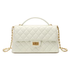 HOPE ROZA SOLACE Quilted Leather 2 Way Top Handle Crossbody Bag White Genuine Leather - White. White quilted leather bag with gold hardware and chain strap. Crossbody and shoulder bag style.