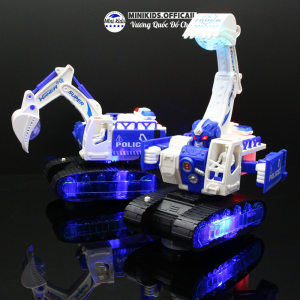 Xe múc biến hình robot mẫu mới 2024 chạy pin (shop tặng kèm) có âm thanh ánh sáng dành cho bé - Đồ chơi MiniKids