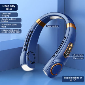 Portable Neck Fan USB Fan Cooler Wireless Hands-free Leafless Hanging Neck Fan USB Rechargeable Lazy Neck Hanging Dual Cooling Mini Fan Hanging 挂脖风扇
