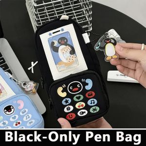 SQMETR Phone Shape Pen Bag Canvas Penguin Embroidery Stationery Pouch Multi-functional Large Capacity Pen Box Students Gift