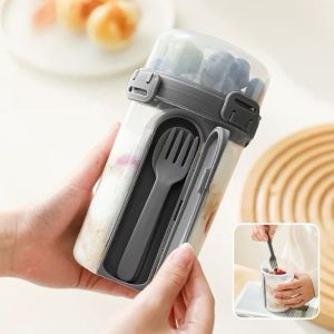 KAWAII BOX Food-grade PP Yogurt Parfait Cups with Spoon Fork Double-layer 800-1000ml Vegetable Fruit Bottle Durable Leak-Proof Lunch Box School Office Use