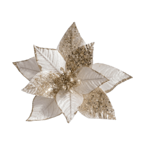 HOTOTO Decorative Flower Pick Artificial Poinsettia Velvet Fabric Layered Petals Artificial Christmas Flower  Glitter Edged Petals Christmas Flower Pick Christmas Tree Decorating