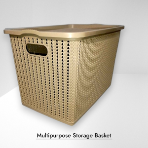 Extra Large Multicolor Plastic Storage Basket with Handles for Home Use - Rattan Style Organizer - Household Storage Box