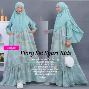 Pabrik Baju KIDS FLORY SYARI BO  Bahan CERUTY BABYDOLL Gamis Anak Wanita Terbaru Kekinian Viral Dress Syari Kondangan Hijab Mewah Elegan Gaun Pesta Muslimah Modern Baju Terusan Maxy Warna Maroon / Navy / Tosca / Mustard