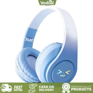 [VSC] Light-Up Wireless BT Headphones Gradient Color HiFi Stereo Gaming Earphones Smile Face Over-Ear Headsets Gift for Friends