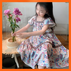 Kids Girls  Dress Kids Baby Girl Children Square Neck Flying Sleeves Beach Bohemian Casual Princess Dresses