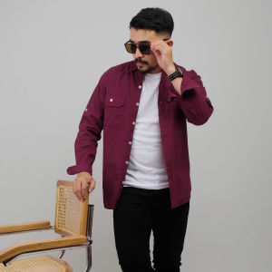 DGM Workshirt Kemeja Kerja Polos Pria Panjang Double Pocket Canvas Maroon 1792