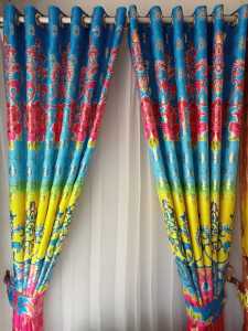 GORDEN Hordeng Murah Blackout Minimalis BATIK MAWAR EMAS BIRU