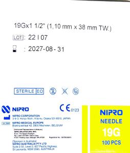 NIPRO Medical Needle  19G x 1 1/2 Inch  38MM 100s  Expiry 2029