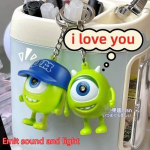 One-Eyed Disney Monsters University Mike Doll Keychain Interesting Lighting Key Ring Couple Friend Pendant Anime Wazowski Mr.Q Action Figures Key Chain Gift Student Birthday Gift