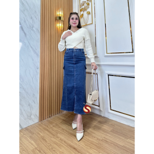 Sakaaboom Highwaist Rok Cargo Jeans Premium Bahan Stretchy Melar Pinggang Karet Kargo