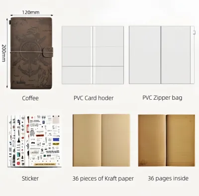 Vintage Pirate Map Embossed PU Notebook Portable Retro Kraft Paper Travel Journal Diary