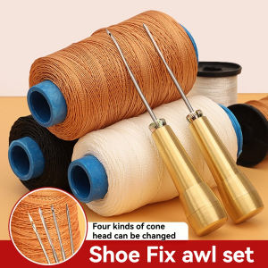 Detachable Sewing Shoe Repair Tool Leather Sewing Kit Shoe Repair Tool DIY Leather Sewing Waxed Thread Awl Needle With Copper Handle Set Leather Canvas Tent Shoes Repairing Tool