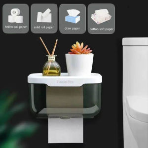 Towel Box With Cover Roll Non-Perforated Toilet Paper Holder Wall Mount Mobile Phone Rack Paper