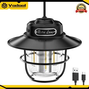 LED Camping Lantern Vintage 200LM Camping Lamp Stepless Dimming Type-C USB Rechargeable for Hiking Fishing Emergency