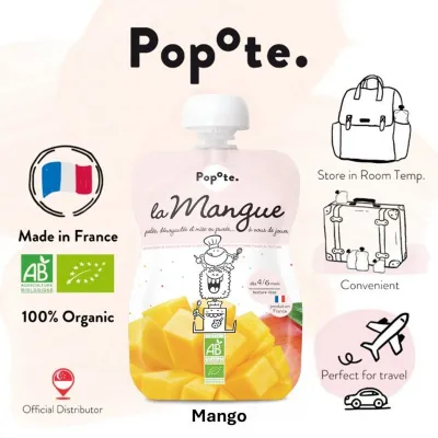 (Expiry 28/09/2026) Popote - Organic Mango Puree/ 120g / Baby Food / 100% Made in France / Single Pack