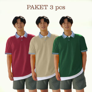 PS | Paket 3 pcs Polo Shirt Kerah Abu Misty Lis | Kaos Atasan Lengan Pendek