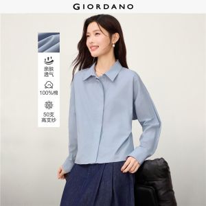 Giordano Beau Monde Women 100% cotton concealed placket long sleeve shirt Free Shipping 13346601