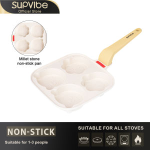 SUPVIBE 4-hole Breakfast Frying Pan Animal Face Design Pancake Pan Cat  Shaped Non-stick Frying Mould