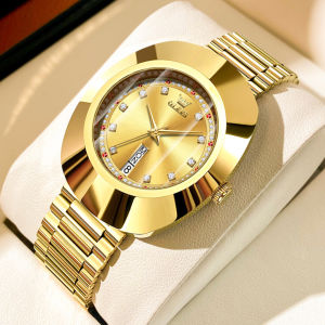 OLEVS 7017 Fashion Women Quartz Watch Gift Round-dial Stainless Steel Watchband Wristwatch Week Display Calendar