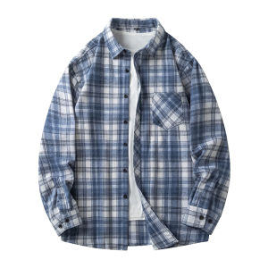 Free Ship Plaid Shirts Men Long Sleeve Casual Spring Flannel Cotton Men Shirts Male Free Iron Big Size Slim Fitted M-5XL Orange